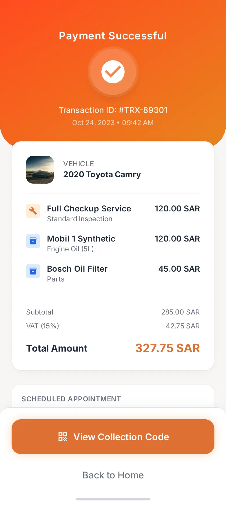 Gari Payment success screen