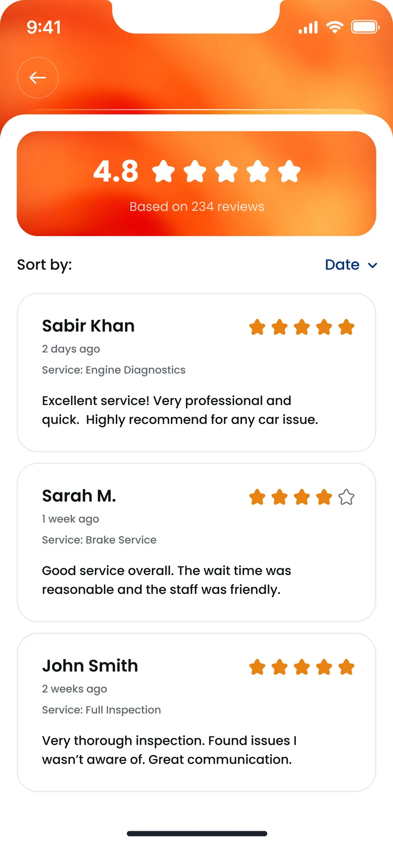 Gari Reviews screen