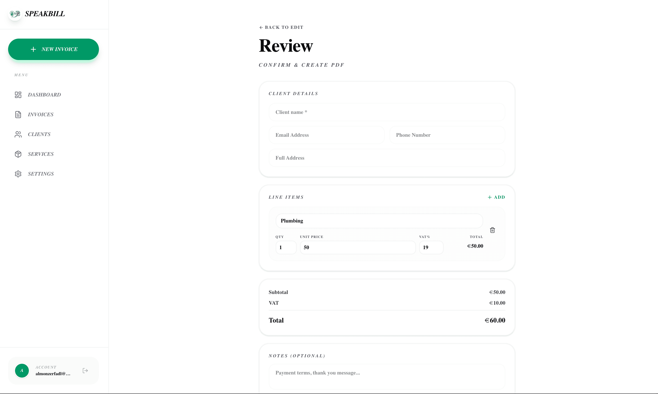 SpeakBill invoice review